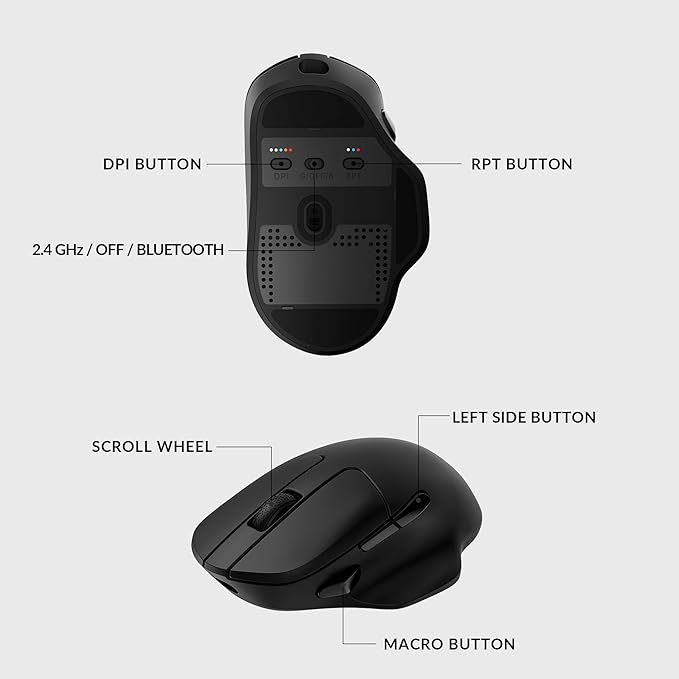 Keychron M7 Wireless Computer Mouse, 26K DPI Optical Computer Mouse, 2.4 GHz/Bluetooth/Wired with Macro Button 63g Lightweight Ergonomic, Up to 70 Hours Worktime for Laptop macOS/Windows - Black