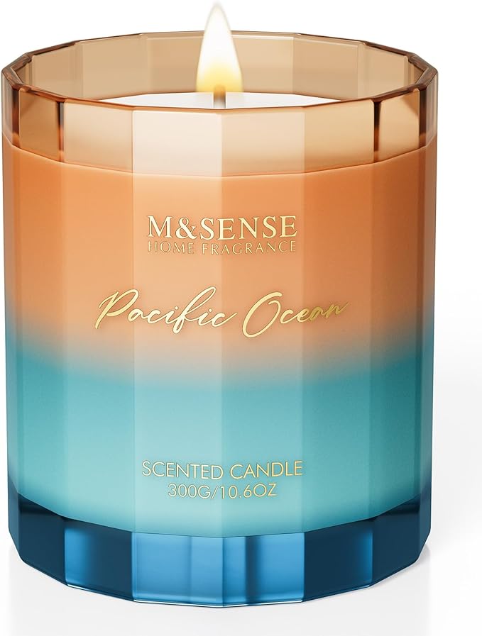 M&SENSE Summer Ocean Scented Candle, 10.6oz Natural Soy Wax 60-Hour Slow Burning Non Toxic Aromatherapy Summer Candle for Home Decor & Bath, Luxury Gifts