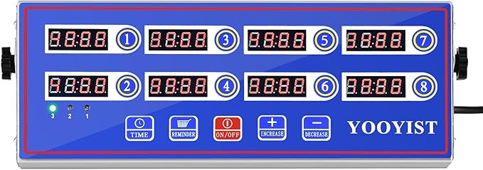Kitchen Timers for Cooking – 8 Channel Commercial Kitchen Timer Restaurant Kitchen Supplies – Stainless Steel LED Technology Kitchen Timer Digital – Reminder Function, Loud Alarm, Blue