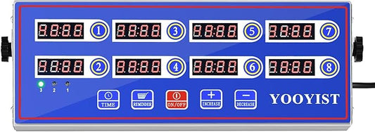 Kitchen Timers for Cooking – 8 Channel Commercial Kitchen Timer Restaurant Kitchen Supplies – Stainless Steel LED Technology Kitchen Timer Digital – Reminder Function, Loud Alarm, Blue