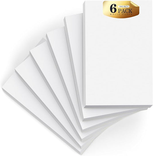 Notepads 3x5, 6 Pack Small Note Pads, Server Note Pads, Scratch Pads 3x5, Memo Pads White Paper, 50 Sheets per Blank Note pads 3x5, Small Writing Pads Pocket Notepads for Office School Home Supplies