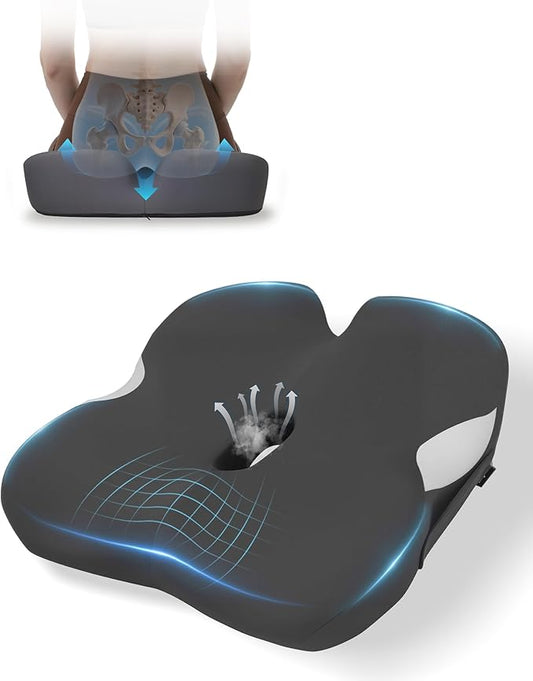 18.5" x 16.5" Extra Large Memory Foam Cushion, Tailbone Pain Relief Cushion for Long Sitting Hip Support, Breathable Donut Pillow Desk Chair Cushion for Office, Home, Driving (Blue)