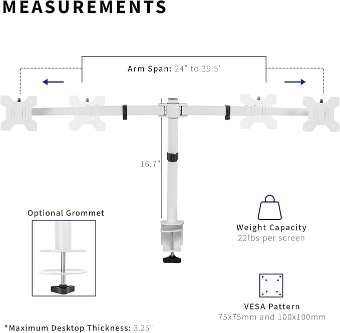 VIVO Premium Dual Ultra Wide LCD LED 27 to 38 inch Monitor Desk Mount, Heavy Duty, Adjustable Telescoping Arms, Flush Wall Setup, Fits 2 Screens, White, STAND-TS38CW