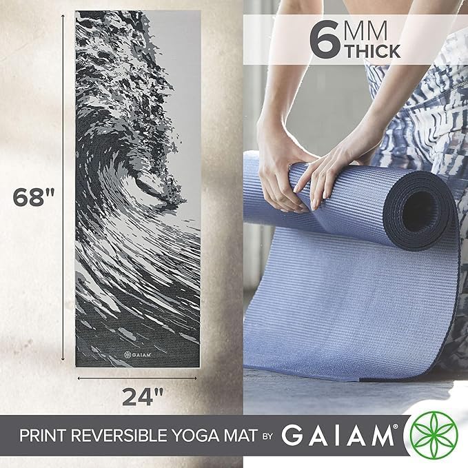 Gaiam Yoga Mat - Premium 6mm Print Reversible Extra Thick Non Slip Exercise & Fitness Mat for All Types of Yoga, Pilates & Floor Workouts (68" x 24" x 6mm Thick)