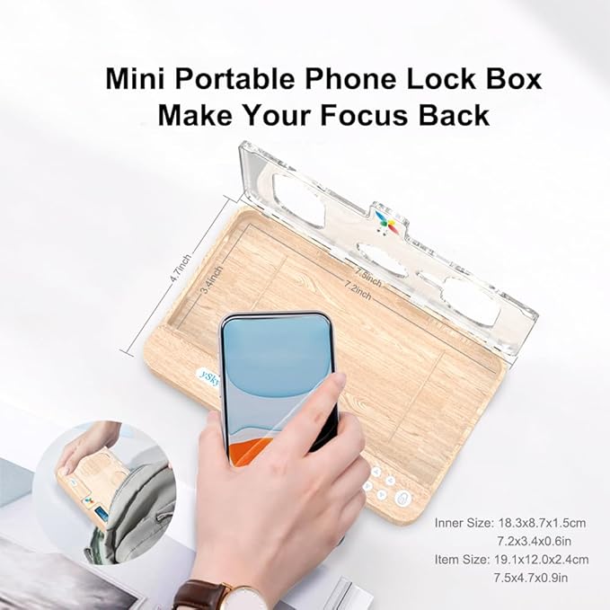 ySky Portable Timed Phone Lock Box for iPhone and Android Phones, Self-Control Timer Phone Locker Box to Help Kids,Students, Adults Focus Back,Prevent Mobile Phone Addiction(Woodgrain)