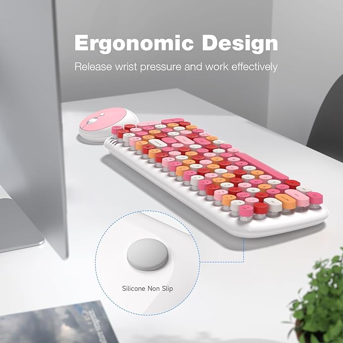 MOFII Wireless Keyboard and Mouse, Typewriter Full Size Keyboard with Number Pad and 2 in 1 USB Connected Mouse for Mac, Windows 7/8/10, Laptop, Desktop, PC, Computer (White Colorful)