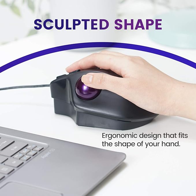 Perixx PERIMICE-520 Wired USB Ergonomic Programmable Trackball Mouse, Adjustable Angle, 8 Button Design, Black (PM-520-11447)