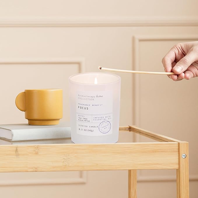 Eucalyptus Candle, Eucalyptus & Tea Tree Scented Candles,Soy Wax White Candles for Home Scented,Candle Gift for Women Men,8.5oz