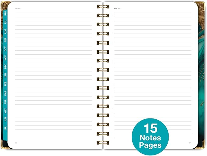 HARDCOVER Academic Year 2025-2026 Planner: (June 2025 Through July 2026) 5.5"x8" Daily Weekly Monthly Planner Yearly Agenda. Bookmark, Pocket Folder and Sticky Note Set (Teal Gold Marble)