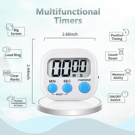 6 Pack Digital Kitchen Timer Magnetic Digital Timer with Big Display Loud Ring Cooking Timers for Cooking, Game, Gym, Break Time, Classroom(6, Multicolor)