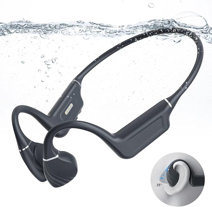 New Open-Ear Bone Conduction Headphones,Bluetooth 5.4 & 32GB Memory MP3 Player Up to 10 Hours Playtime Underwater Sport Earphones IP68 Waterproof,Built-in Mic Wireless Earbuds,for Swimming(Black)
