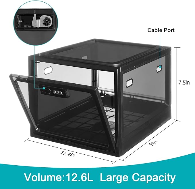 Lalifebuss Combination Lock Boxes for Personal Items, Lockable Storage Box for Office Locker/School/Medicine/Snacks/Phone Jail/Electronic/Home (1 Pack/Black)