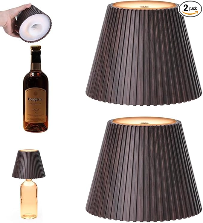 WILIT 2 Pack Wine Wirelss Bottle Lamp, 3-Level Brightness Cordless Table Lamp Shades, Rechargeable Battery Operated for Bedroom, Living Room, Kitchen Counter, Women Gifts for Her