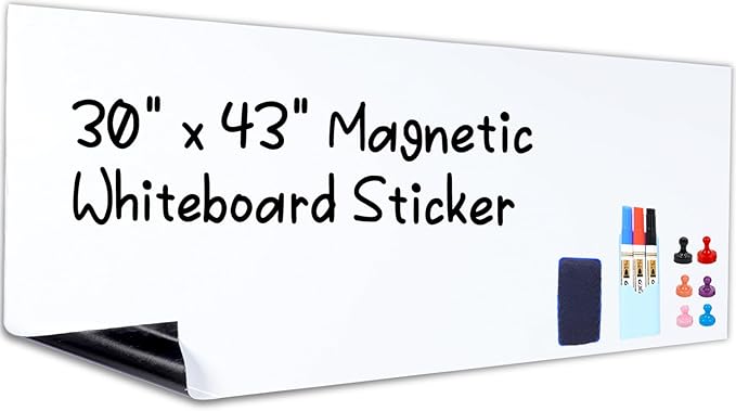 HAMIGAR Magnetic Whiteboard Contact Paper 30" x 43" Dry Erase White Board Sticker for Wall Stick on White Board Peel and Stick Wallpaper Adhesive Poster with Marker, Magnetic Eraser and Magnets