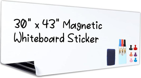HAMIGAR Magnetic Whiteboard Contact Paper 30" x 43" Dry Erase White Board Sticker for Wall Stick on White Board Peel and Stick Wallpaper Adhesive Poster with Marker, Magnetic Eraser and Magnets