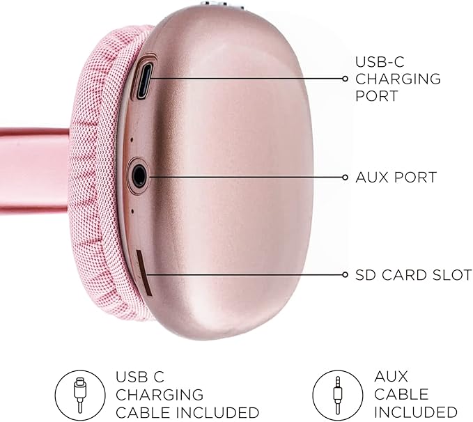 iJoy Ultra Wireless Headphones with Microphone- Rechargeable Over Ear Wireless Bluetooth Headphones with 10Hr Playtime, SD Slot, Backup Wire- Soft Cushion Wireless Headset with Mic (Pink)