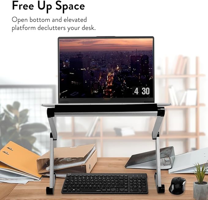 Uncaged Ergonomics Adjustable Book Holder, Tablet & Laptop Stand, Aluminum Portable Reading Stand for Textbooks & Cookbooks, Recipe Holder for Kitchen Counter, Silver