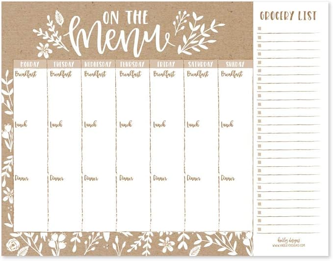 Hadley Designs - Rustic Weekly Meal Planning Calendar Grocery Shopping List Magnet Pad for Fridge, Week Diet Planner Tools Refrigerator What to Eat Dinner Notepad