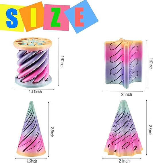 4 Packs Impossible Cone, Spiral Cone Fidget Toy 3D Printed Spiral Cone Toy, Pyramid Passthrough Sculpture, Mini Cones Pass Through Pyramid Fidget Toy for Stress and Anxiety Relaxing