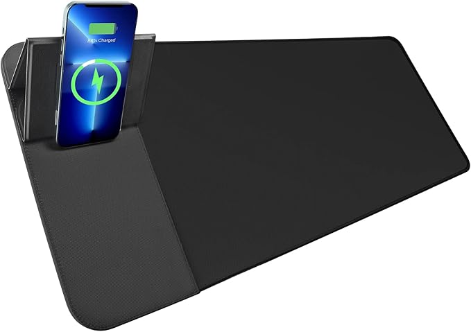 Wireless Charging Mouse Pad with Phone Holder Gaming Mousepad Desk Mat 15W Qi Fast Charging Pad Ultra-Smooth Surface Non-Slip Extended Premium Black Computer Keyboard Mat for MacBook PC Laptop