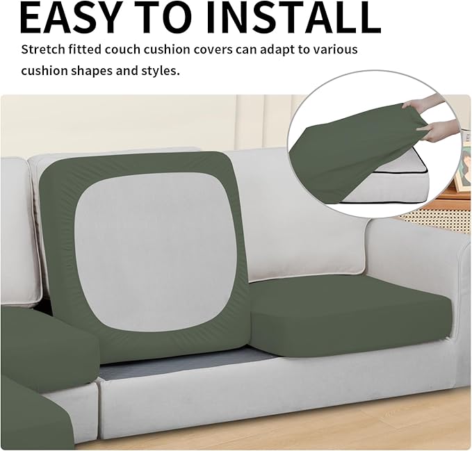 Easy-Going 100% Waterproof 4 Pieces Couch Cushion Covers for Sectional Sofa Left/Right L Shape Chaise Lounge Sofa Seat slipcover Anti-Slip Sofa Cover (3 Seater + 1 Chaise, Grayish Green
