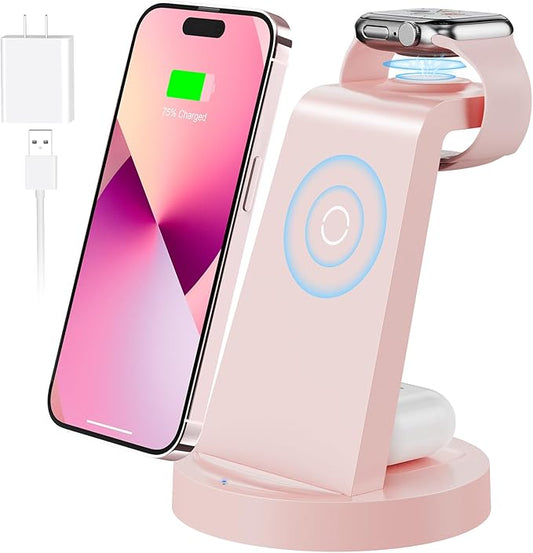 3 in 1 Charging Station for Apple Device, Wireless Charger for iPhone 16 15 14 13 12 11 Pro Max & Apple Watch iwatch- Charging Stand Dock for AirPods