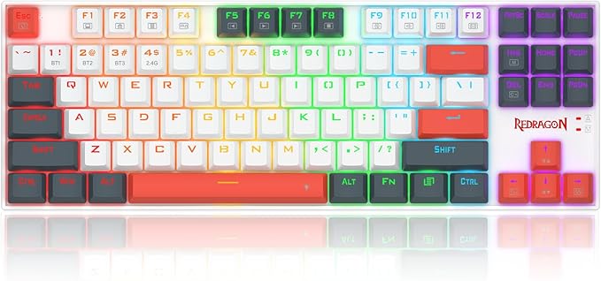 Redragon Wireless Gaming Keyboard, BT/2.4Ghz Tri-Mode Mechanical Keyboard with Aluminum Pannel, Hot-Swap Red Switch, Programmable 87 Keys TKL, LED Rainbow Backlit - K552WLR-KRS(Neo Nocturne)