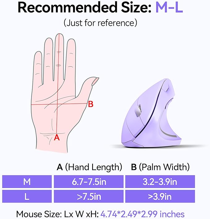 TECKNET Ergonomic Mouse, Wireless Bluetooth Vertical Mouse, 4800 DPI Optical Tracking, 6 Adjustable DPI, Quiet Clicks, 2.4GHz with USB A Receiver, 12 Months Battery, 6 Buttons, Wide Compatibility