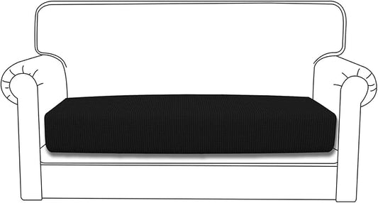 Easy-Going Stretch Loveseat Cushion Cover Sofa Cushion Furniture Protector Sofa Seat Sofa Slipcover Sofa Cover Soft Flexibility with Elastic Bottom(Loveseat Cushion, Black)