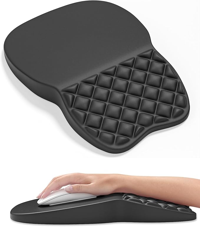 Auhoahsil Ergonomic Mouse Pad with Wrist Rest, Comfortable Slope Computer Mouse Mat with Wrist Support, Memory Foam Filling, Non-Slip Silicone Base, Pain Relief, for Gaming & Work, 8 x 12 in, Gray