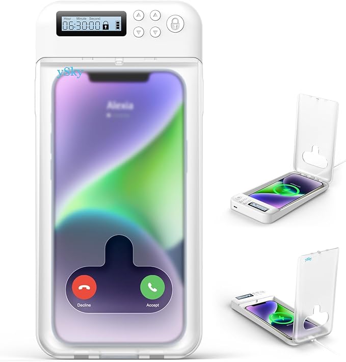 ySky Timed Phone Lock Box for iPhone & Android - Self-Control Timer to Help Kids & Students Focus Back - Translucent