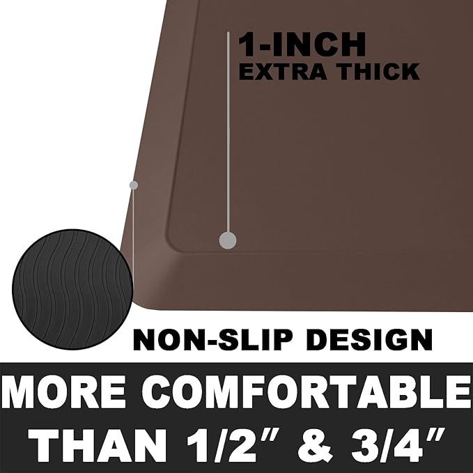 1" Extra Thick Anti Fatigue Floor Mat 40" L x 20" W,Kitchen Mat, Standing Desk Mat,140D Advanced PU Foam Ergonomic Comfort at Home, Office, Garage, Sink (Chocolate)