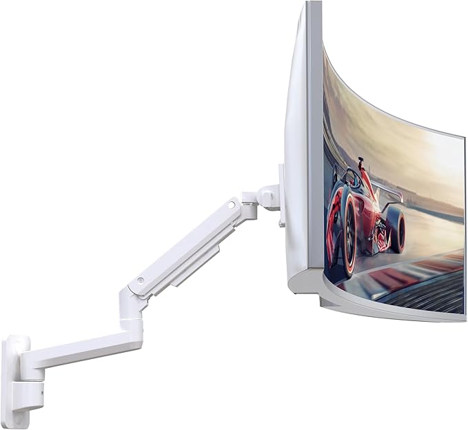 Monitor Wall Mount for 17-49 Inch Ultrawide Monitors, Single Monitor Arm Holds 4.4-44 lbs Screens, Adjustable Premium Aluminum Wall Mount with Max VESA 100x100 for Samsung Odyssey G9 and More, White