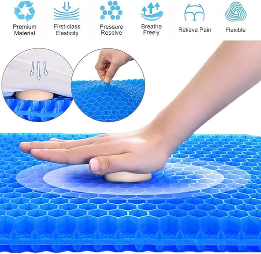 Gel Seat Cushion, Office Seat Cushion Chair Pads for Office Home Car Wheelchair Long Trips - Extra Large Gel Cushion for Pressure Sores, Tailbone, Back, Sciatica Pain Relief (Extra Large, Blue)