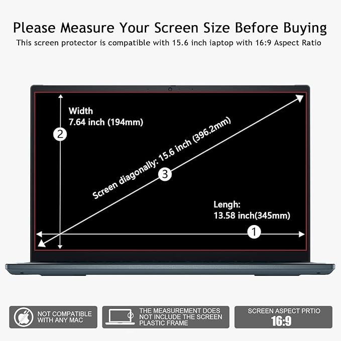 2 Pack 15.6Inch Laptop Anti-Blue Screen Protector for HP/Dell/Asus/Acer/Sony/Samsung/Lenovo/Razer Blade Aspect Ratio 16:9 Anti-Glare Anti-fingerprint with Camera Cover