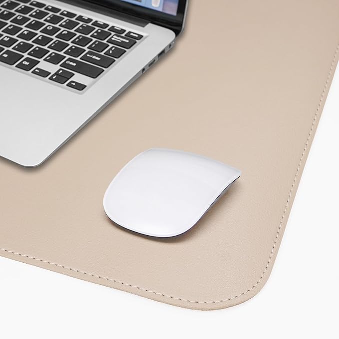AFIING Leather Desk pad Protector, Large Non-Slip Office Desk Mat with Natural Cork & PU Leather, Waterproof Writing Mouse Pad for Office and Home (55in*17in,Beige)
