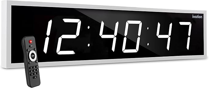 Ivation Huge Oversized 72" Large Digital LED Clock | Big Digital Clock w/Multi-Function Display – Stopwatch, Timer, Alarms, Temp & Date | 6 Brightness Levels, Time Memory & Remote (White)