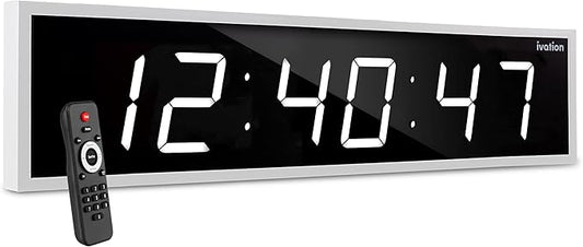 Ivation Huge Oversized 72" Large Digital LED Clock | Big Digital Clock w/Multi-Function Display – Stopwatch, Timer, Alarms, Temp & Date | 6 Brightness Levels, Time Memory & Remote (White)