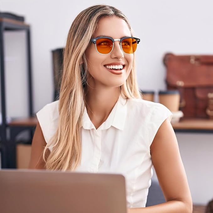 FEISEDY Orange Blue Light Blocking Glasses for Woman Men Amber Lenses Computer Gaming Glasses for Better Sleep