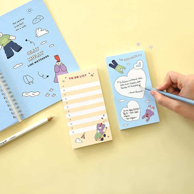 Monolike Memopad Olly Molly Weekend SET - 4 Packs, 4 Different Designs, 80 Sheets Per Pad, Total 320 Sheets, Note pads, Writing pads, 80x148mm