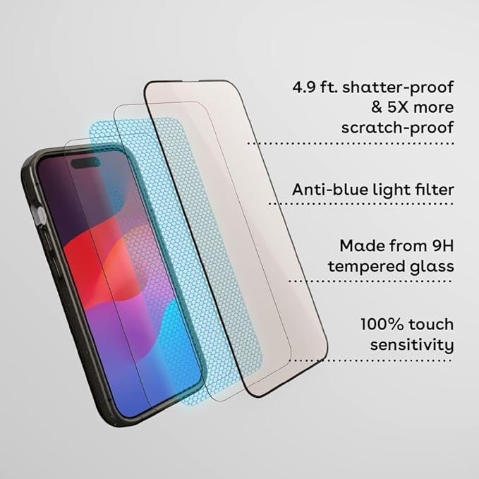 CASETiFY Impact Anti-Blue Light Screen Protector [Strengthened 9H aluminosilicate Glass, applicator Included] for iPhone 15 Plus