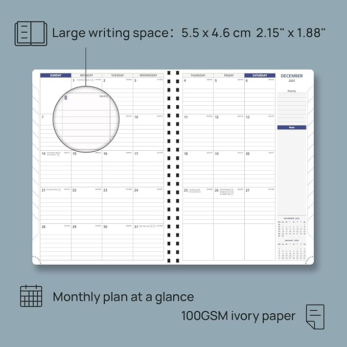 POPRUN 2026 Weekly Planner (A4-8.25'' x 11.75''), Quarter-Hourly Appointment Book (Jan. 2026 to Dec. 2026) with Monthly Tabs, Spiral Softcover, 2 Inner Pockets, Pen Holder - Blue Green