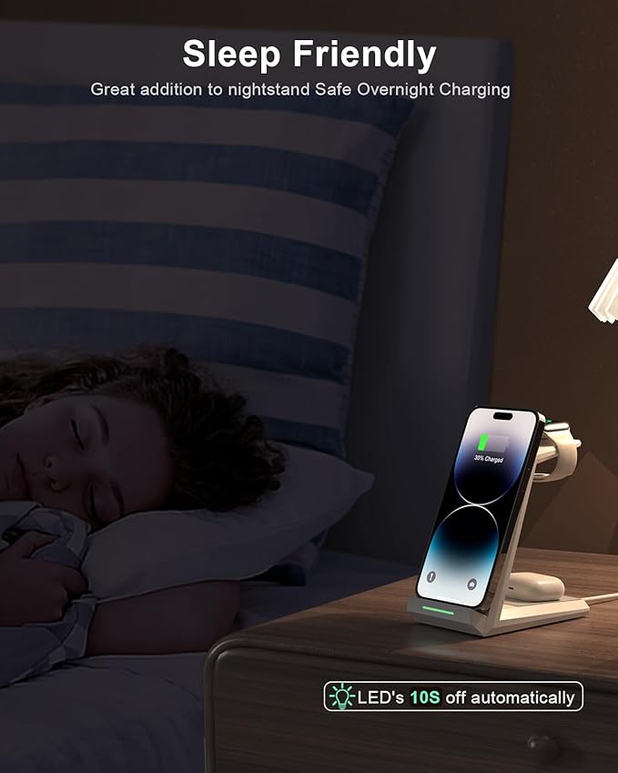 Wireless Charging Station for iPhone - 3 in 1 Charger Stand for iPhone 17 16 15 14 13 12 11 Pro Max Plus,Charging Dock for Apple Watch 8/7/SE/6/5/4/3/2, AirPods Pro(5 ft Cable&Adapter Included)
