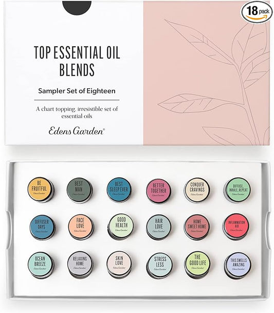 Edens Garden Top Essential Oil Blends Sampler 18 Set – 100% Pure Therapeutic Grade, Natural, Undiluted Aromatherapy Scents for Diffusers & Humidifiers – Wellness Gift for Men & Women, .92 ml/ 18 Pack