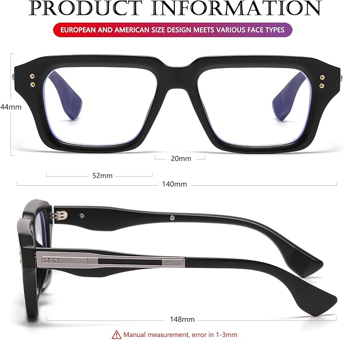 AIEYEZO Fashion Square Blue Light Glasses for Men Women Retro Thick Frame Blue Light Blocking Computer Glasses