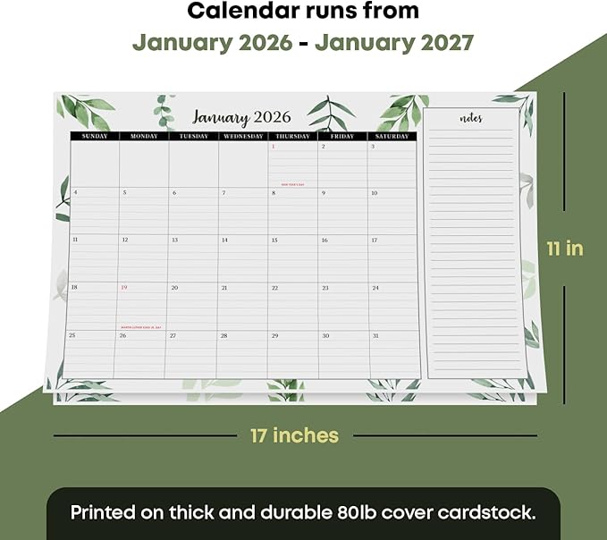 2026 Year Desk Calendar 17" x 11" Desktop or Wall Planner, Tear-Off Pad for Easy Planning, Includes a Notes Section To Do's Monthly Tasks for the Year of 2026 | Runs from January 2026 - January 2027
