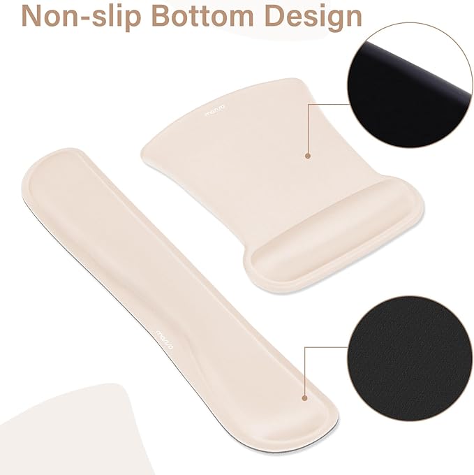 MOSISO Keyboard Mouse Pad Set, Large Gaming Mousepad&Keyboard Wrist Rest&Mouse Wrist Rest&Coaster, Ergonomic Non-Slip Mousepad&Easy Typing Cushion with Memory Foam for Home Office, Apricot