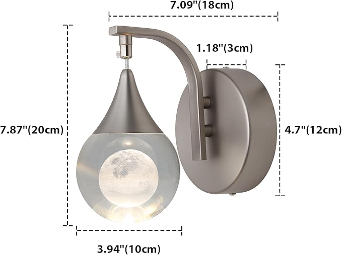 Crystal Wall Sconce, Moon Modern Wall Sconces Indoor, Dimmable LED Wall Light for Bedroom Bedside Batnroom Vanity Living Room Dining Room Hallway. Nickel