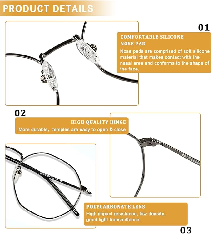 DUCO Small Round Blue Light Glasses For Women Men Blue Ray Blocking Glasses 8215