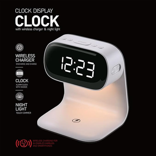 Digital Alarm Clock with Wireless Fast Charging Station 15W Touch Smart Lamp for Bedside,3 Colors Nightlight Adjustment Night Lamp for Living Room,Bedside,Heavy Sleepers (White+No Adapter)